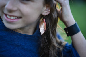 Metallic Rose Gold Leaf Handmade Leather Earrings