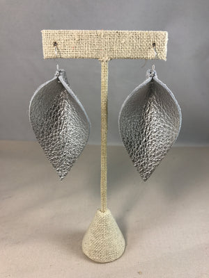 Metallic Silver Leaf Handmade Leather Earrings